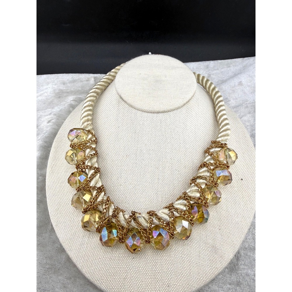 Estate Necklace Gold Beaded Chunky Statement AB Bling Rope 18in